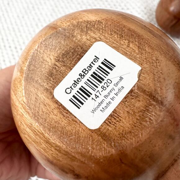 Crate & Barrel Solid Minimalist Wooden Easter Spring Decor Bunny Set of 2 6.5" - Picture 4 of 8